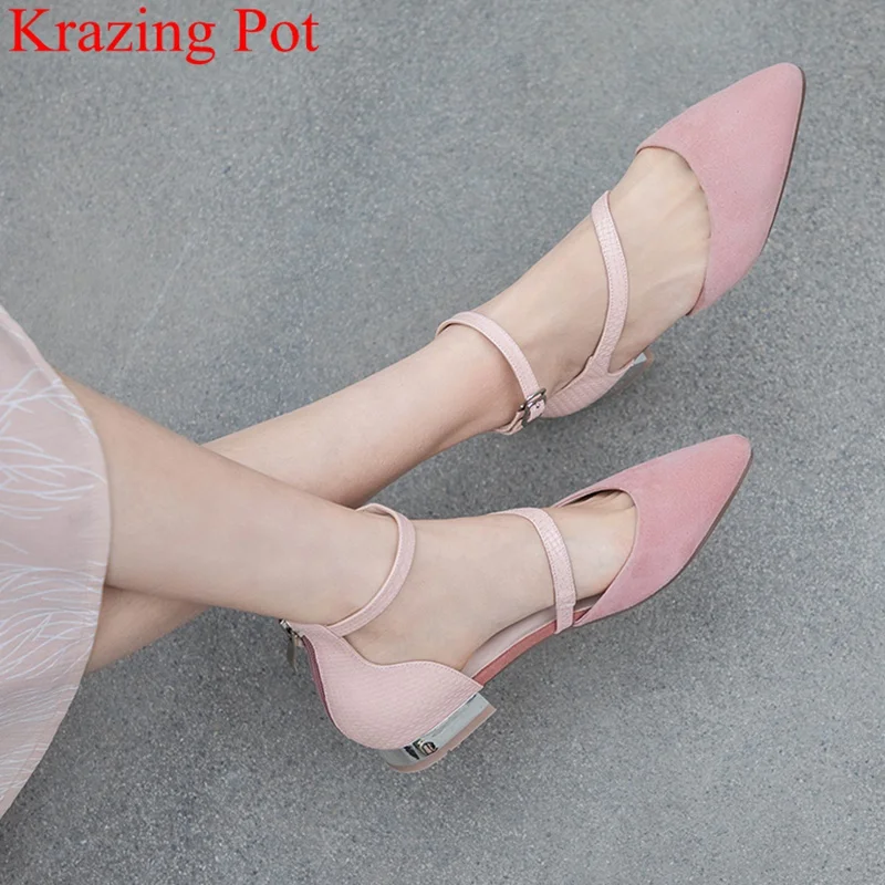 

superstar kid suede low heels buckle strap shallow women pumps pointed toe solid party comfortable office lady driving shoes L30