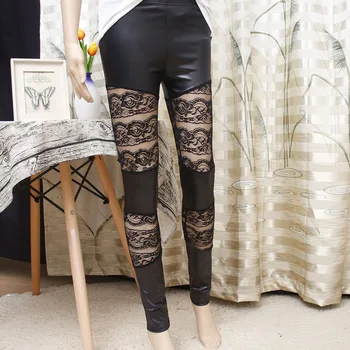 

Women Ladies Leather Mesh Lace Skinny Pants Stretch Leggings Pencil Hose