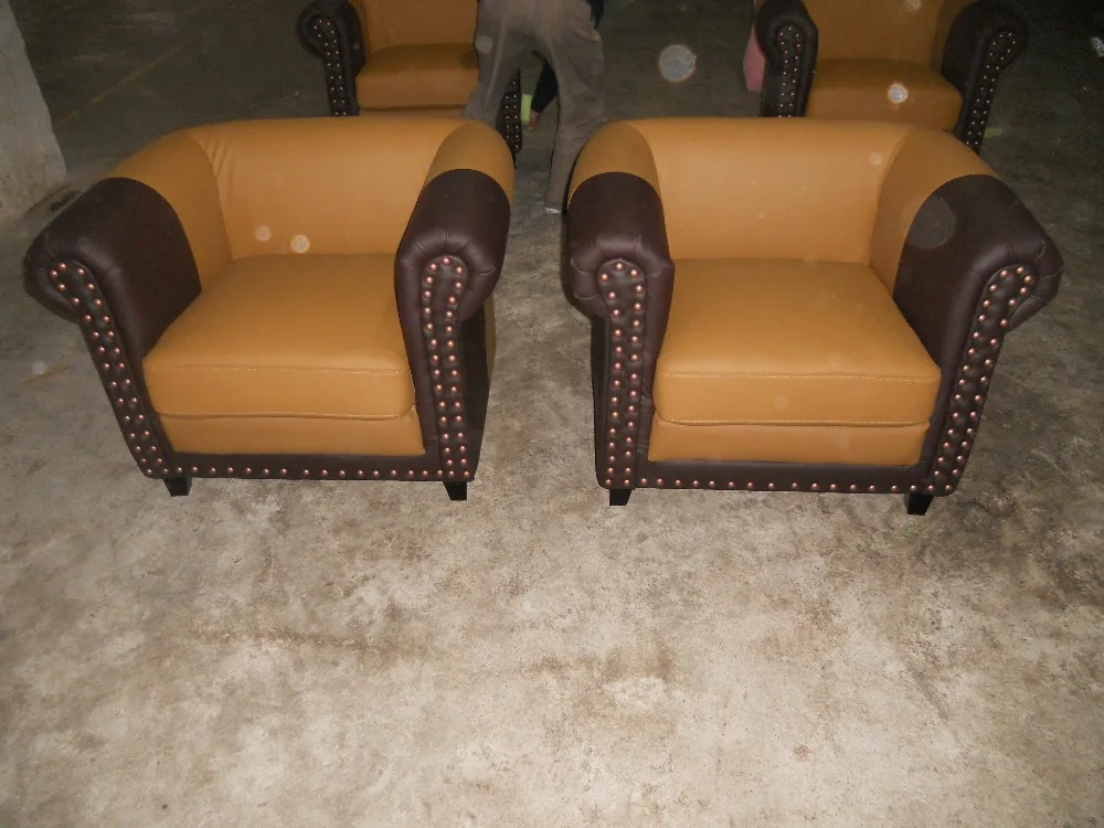 Desainer coklat kuning atas dinilai nyata kulit sofa Desainer coklat kuning atas dinilai nyata kulit sofa