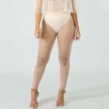 

Summer Women Sexy Beading Stitching Beach Mesh Sheer See Through Bikini Cover-Ups Swimwear Bathing Pants Hot Sale