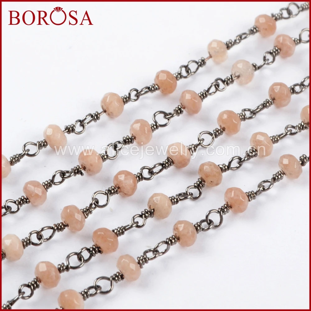 

BOROSA 5 Meters Gold/Silver Color Pink Opal Roundel Faceted Beads Rosary Chain Fashion Beaded Chains for Jewelry Making JT208