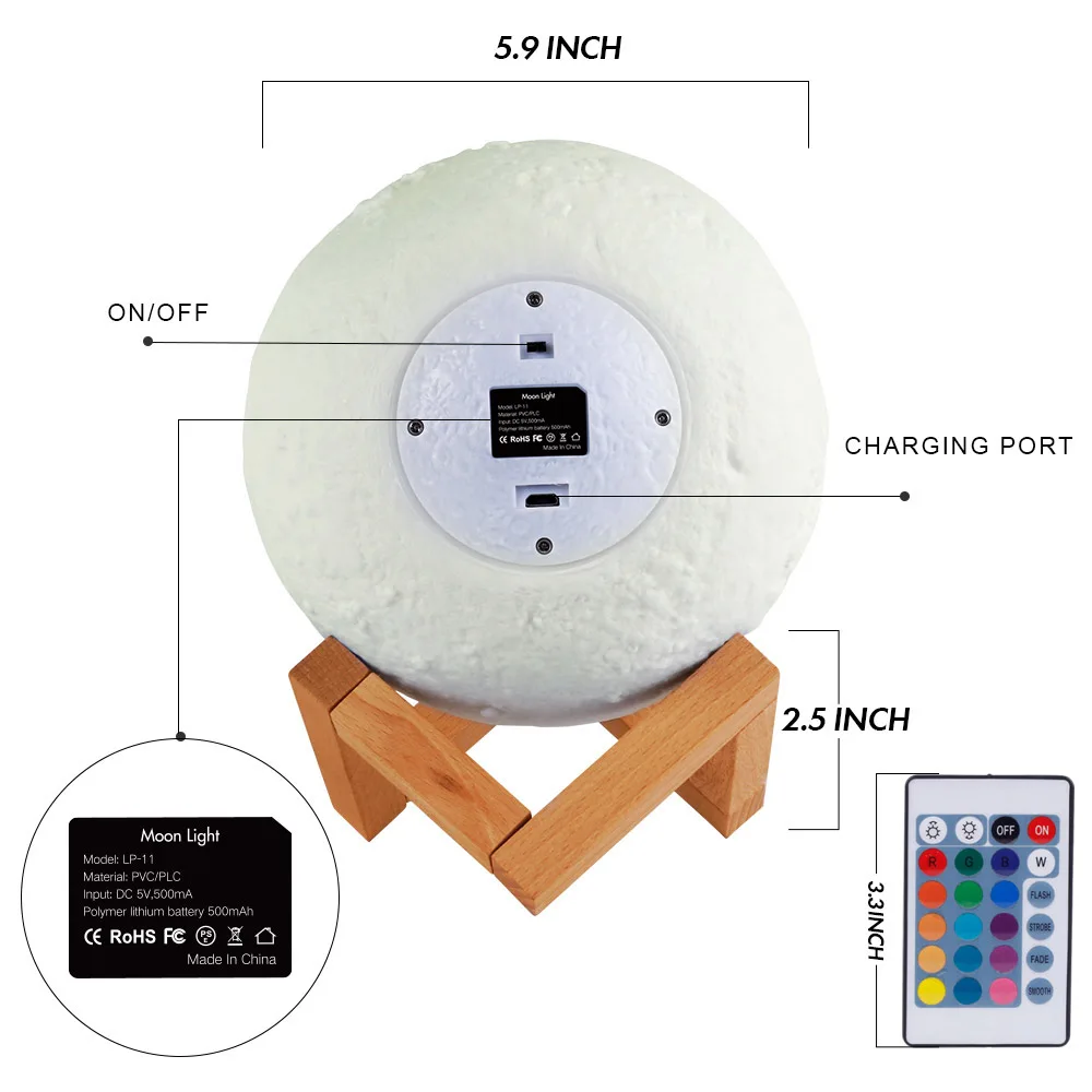 Lemonbest 3D Печатный светодиодный светильник с Луной 16 RGB цветов меняющий пульт