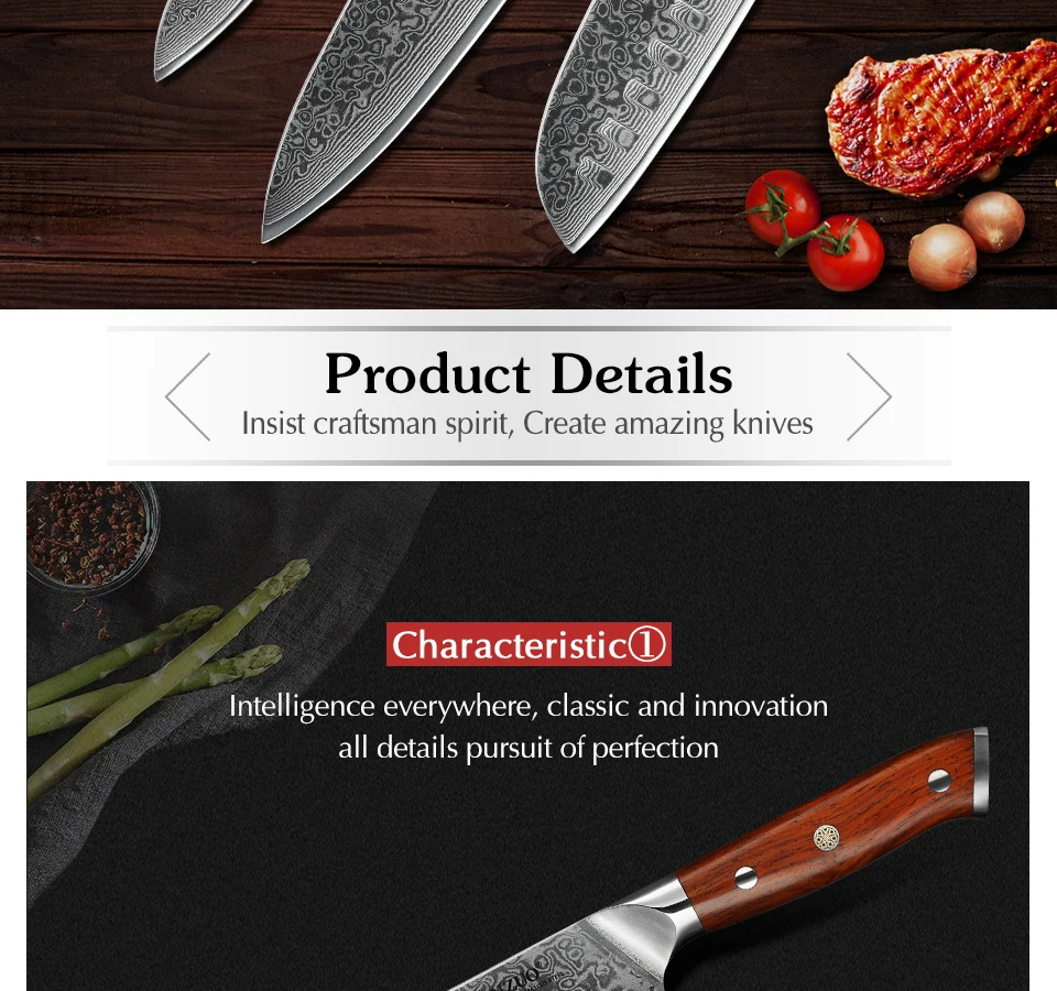 XINZUO, 3 шт., профессиональные кухонные ножи, наборы японских кованых ножей из дамасской стали, ножи шеф-повара сантоку из нержавеющей стали, палисандр, нож шеф-повара с ручкой