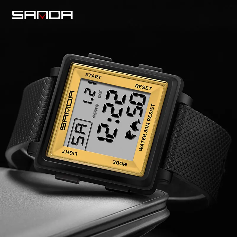 

SANDA Mens Military Watch Sports Wrist Digital Watch with Large Dial Fashion LED Electronic Wristwatch Army Waterproof Watches