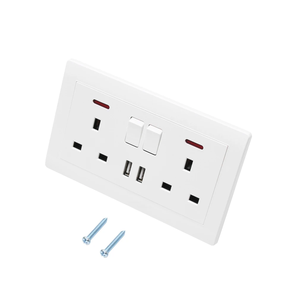 Nouveau Double Switched Socket 13amp plug 2 Gang Electric Power Outlet Blanc