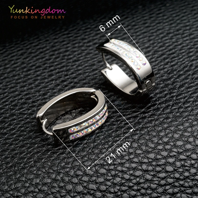 Женские серьги кольца с фианитами Yunkingdom из вольфрамовой стали UE0036|hoop earrings for