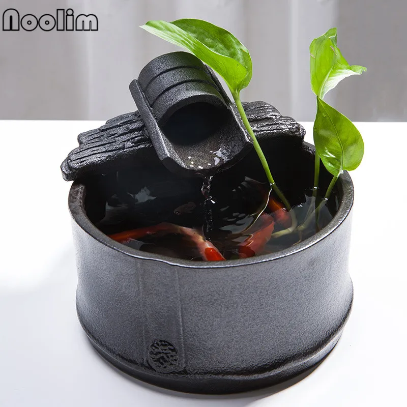 

Chinese Exquisite Retro Ceramic Bamboo Shape Water Ornaments Fish Tank Humidifier Lucky Home Feng Shui Fountain Ornaments