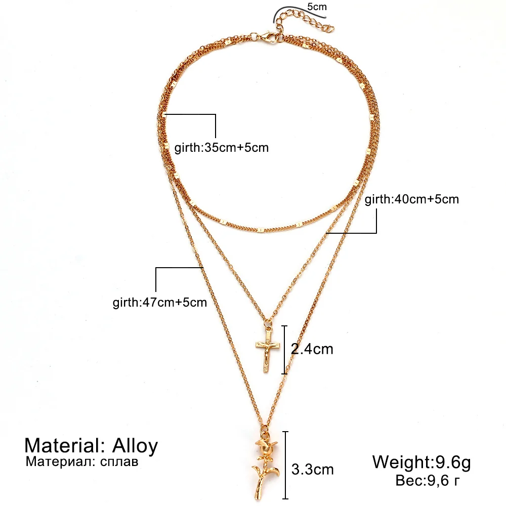 Богемное многослойное ожерелье с розами и крестом для женщин винтажные подвески в форме цветов чокер колье Классика Ювелирные изделия