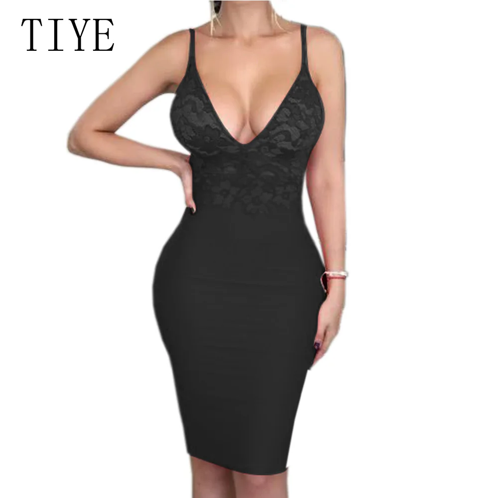 

TIYE Sexy Club Women Hollow Out Backless Lace Patchwork Dress Women Spaghetti Strap Bodycon Pencil Party Mini Dresses Vestidos
