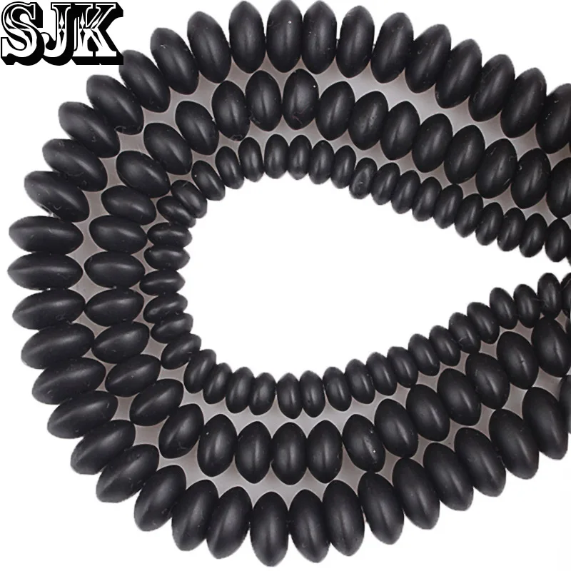 

Natural Matte Onyx Stone Beads Rondelle Spacer Beads Black Agate Loose Beads 6 8 10mm For Bracelets Necklace Jewelry Making