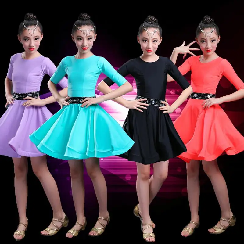 

Kids Latin Dress Costume children competition Ballroom Dance Spandex for Girls Salsa Rumba Cha Cha Samba Tango ruffle skirts