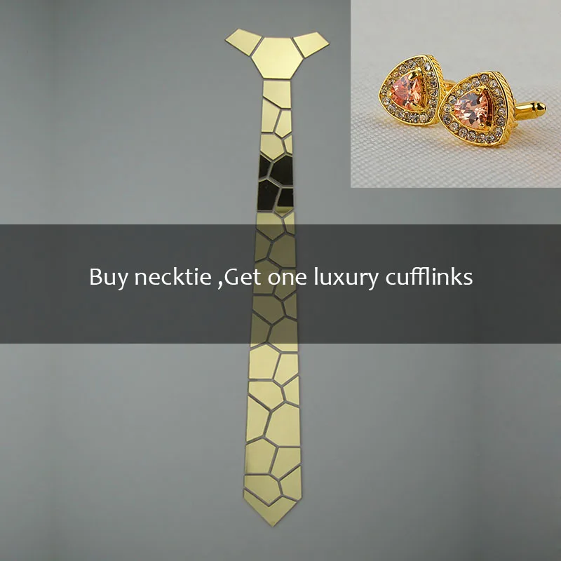 

GEOMETIE NEW ARRIVAL Hand Assembled Cutting Stone Shape Gold Color Hive Necktie Fashion Ties for Party, Wedding, Dating