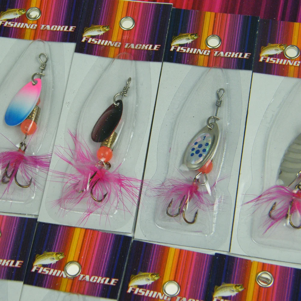 30 piezas/tarjeta surtido de Pesca señuelos Spinner Metal cuchara Pesca Spinners duro cebos con pluma Pesca Crankbaits Wobblers Pesca