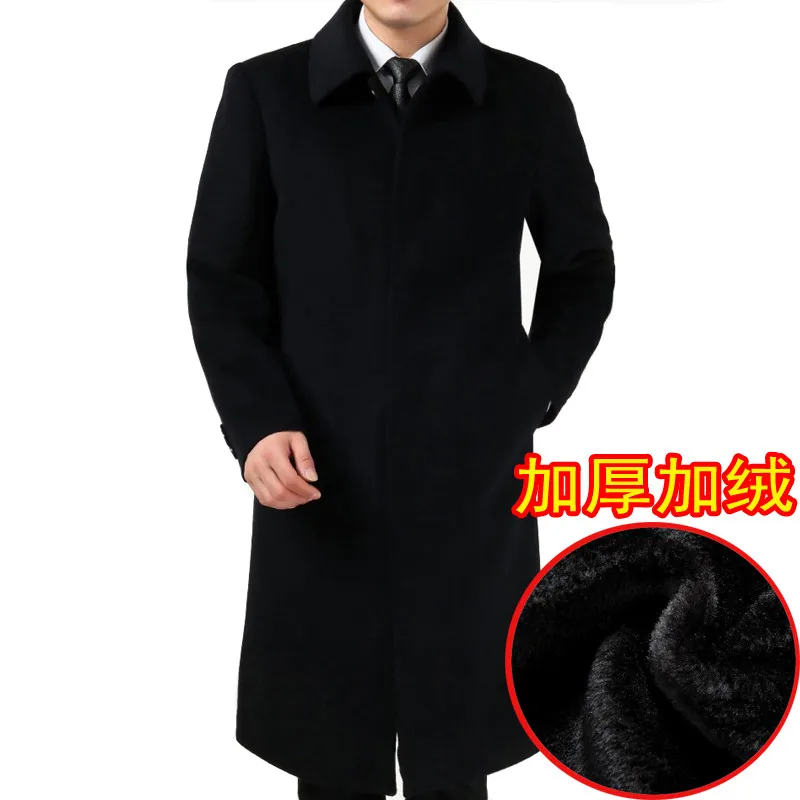Tcyeek, зимние мужские длинные пальто, 3XL, мужские шерстяные куртки, кашемировое пальто, деловая повседневная шерстяная и Смешанная куртка, пальто, HH146 - Цвет: black with cashmere