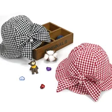 Ideacherry/Детские летние шляпы детские для девочки, шляпа от солнца, Милая Красная черная Клетчатая Кепка с бантом и жемчугом, шапка для улицы для От 1 до 3 лет