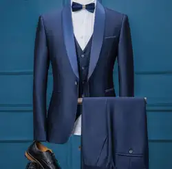 Синий цвет одна кнопка мужчин Slim Fit костюмы классические жениха Свадебные смокинги для мужчин повседневная мужская блейзер (пиджак + брюки +