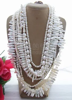 

N130619 9Strands Multi Shape Pearl Necklace