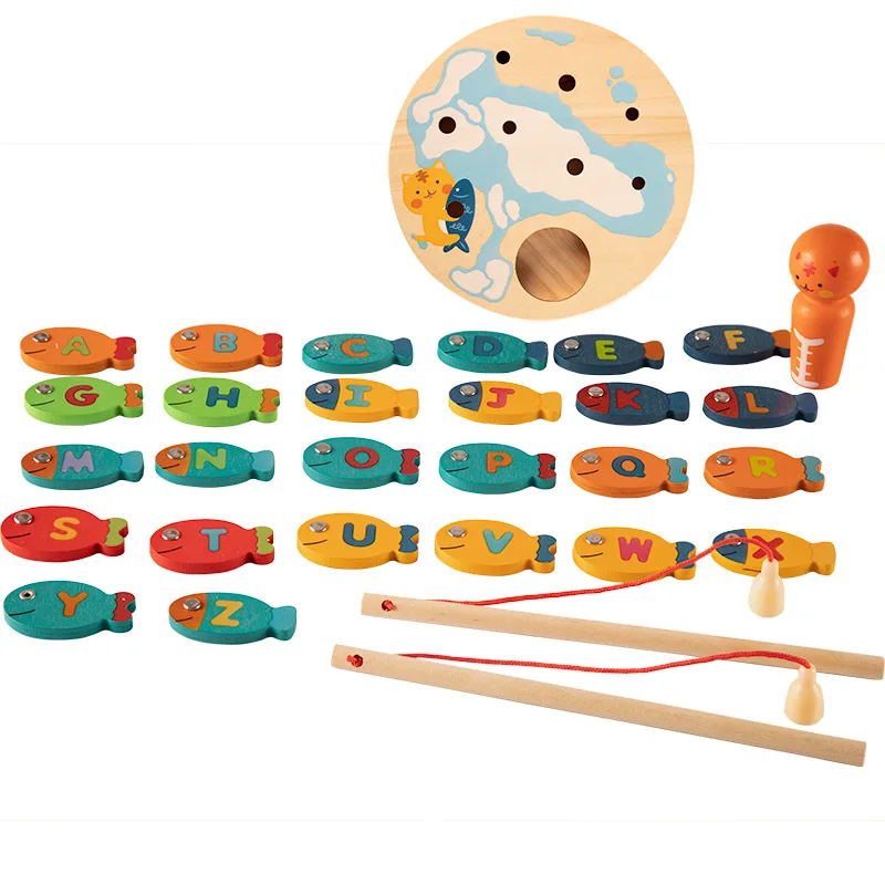 Деревянные магнитные игрушки для рыбалки 26 шт. рыба кошка ловля рыбы детская рыбалка игра детское развитие образования игрушка для детей