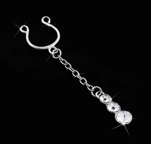 2016 New 2PCS /LOT 316L Stainless Steel Dreamlee Clear Gem Chain Dangle Non Piercing Clip On Nipple Ring Shield