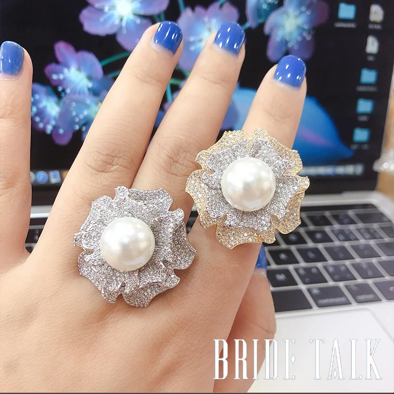

Bridetalk brand Cubic zirconia Pearl for women rings Middle East Dubai wedding & engagement jewelry Free shipping