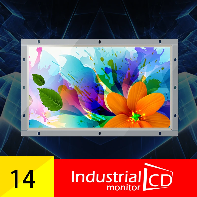 14 дюймовый монитор с открытой рамой разрешением 1366*768 VGA/DVI/HDMI/USB входами