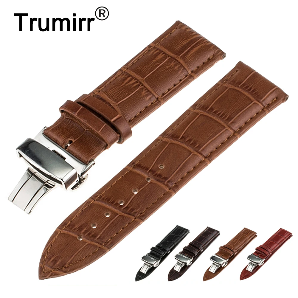 18mm Butterfly Buckle Band Genuine Leather for Withings Activite / Steel Pop Smart Watch Strap Stainless Clasp Bracelet | Наручные часы