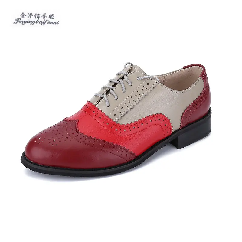 

New 2018 Oxfords Genuine Leather Women's Vintage Wing Tip scarpe donna Casual Shoes Hotsales 21-27CM Big Size Women Oxford Shoes