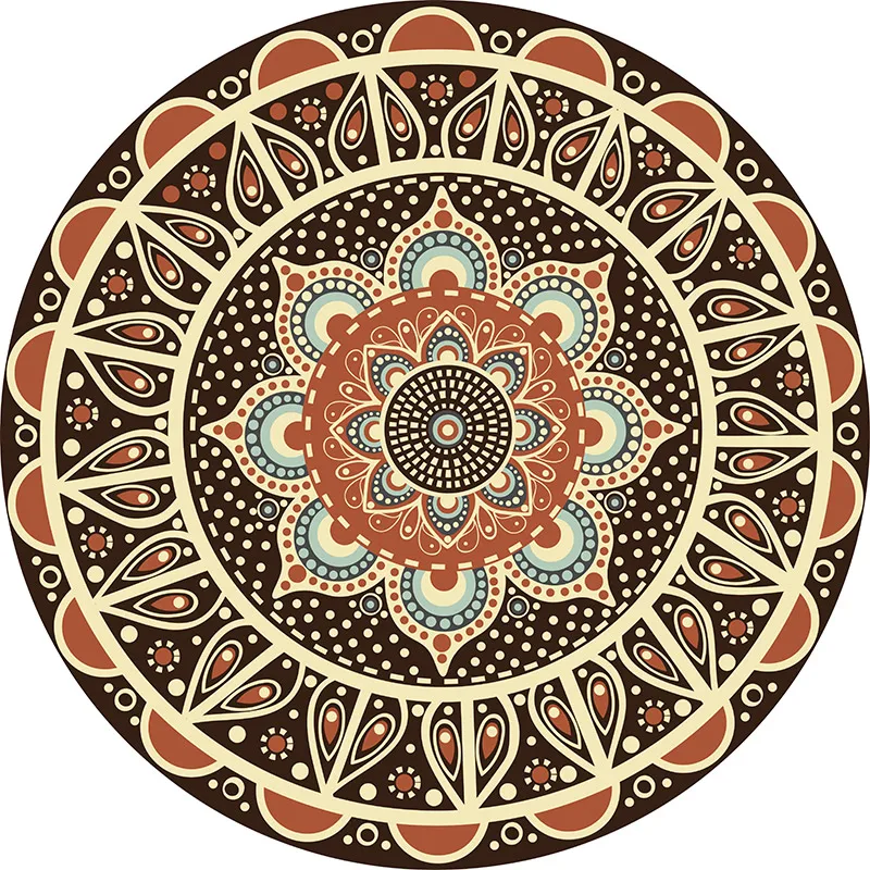 

Persian Mandala Pattern Round Carpet Non-Slip Ethnic Style Bath Mat Soft Fluffy Velvet Area Rug for Living Room Decor