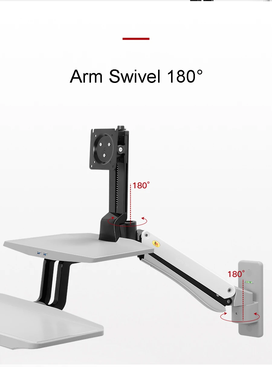 NB MC55 эргономичная сидячая стойка рабочая станция 24-35 дюймов монитор держатель настенное крепление с складной клавиатурой лоток газовая стойка Arm