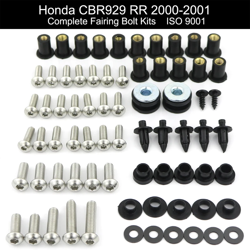

For Honda CBR929RR 2000 2001 Complete Full Fairing Kit Screws Cowling Bolts Kit Stainless Steel Clips Nuts