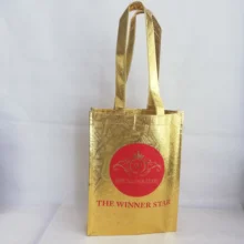 1000 шт./лот ваше лого на заказ Золотой металлический лазер мешки нетканые ткани Многоразовые прочные PP продуктовый рынок сумки для продвижения