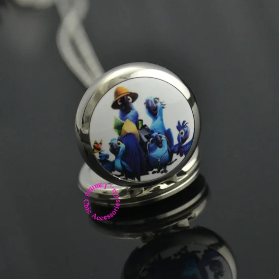 

wholesale low price new woman girl lady child fashion rio 2 blue bird blu jewel quartz pocket watch necklace chain antibrittle