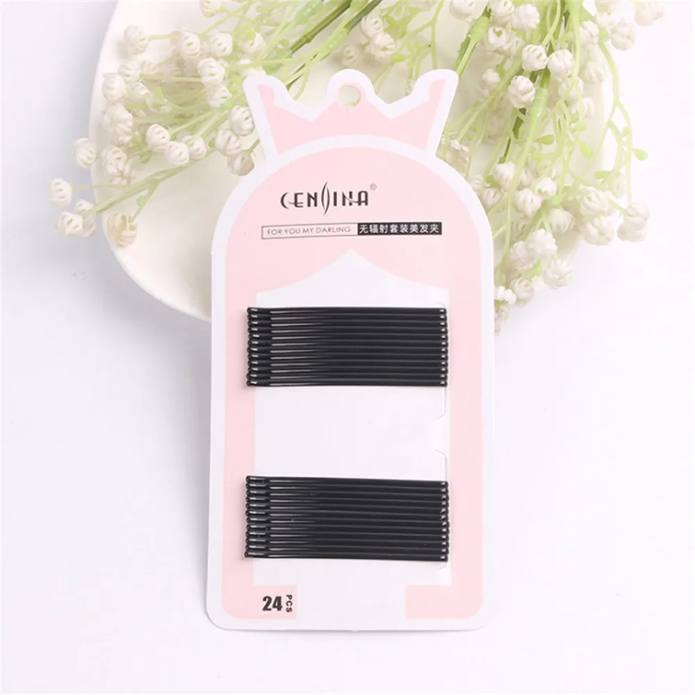 New Fashion 24/30Pcs Invisible Hair Clips Flat Top Bobby Pins Wave Curve Hair Grips Salon Barrette Black Hair Accessories