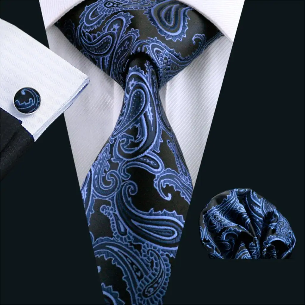 Men/'s jacquard silk Paisley business party formal Tie,Hanky /& Cuff link set