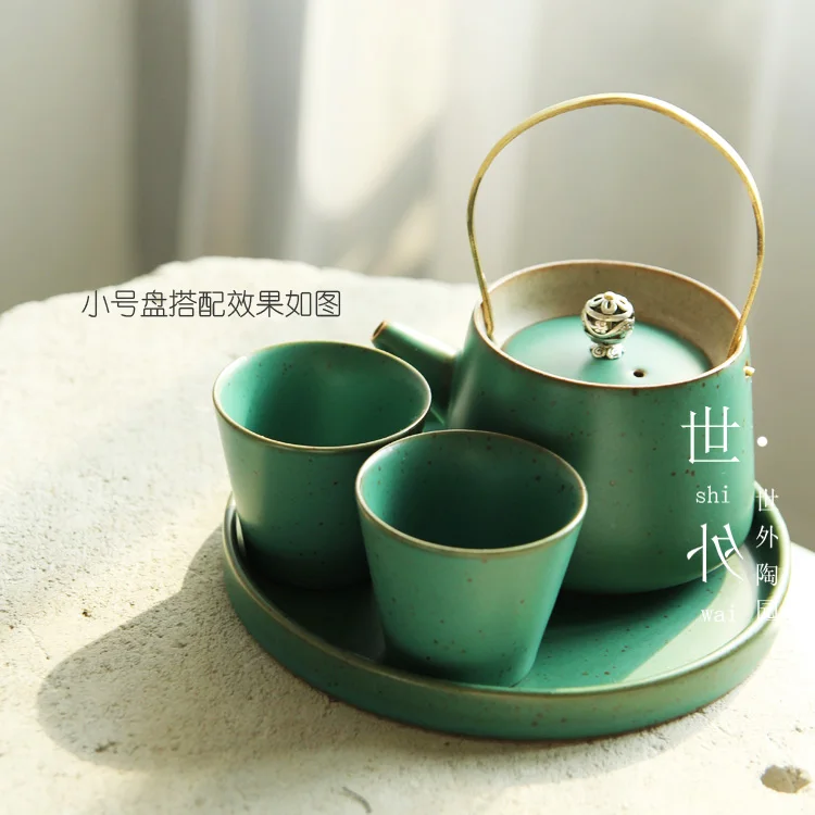 Бирюзовый Японский Мини Ретро грубая керамика матовое кунг-фу чай чайник чашки поднос