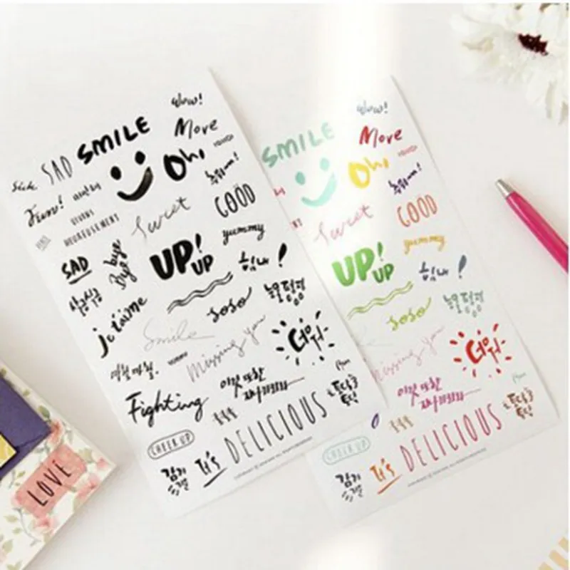 

Kids Sticker Laptop Stickers Creative Art Word English Word Album Account Decoration Transparent PVC 8 sheets Toys for Children