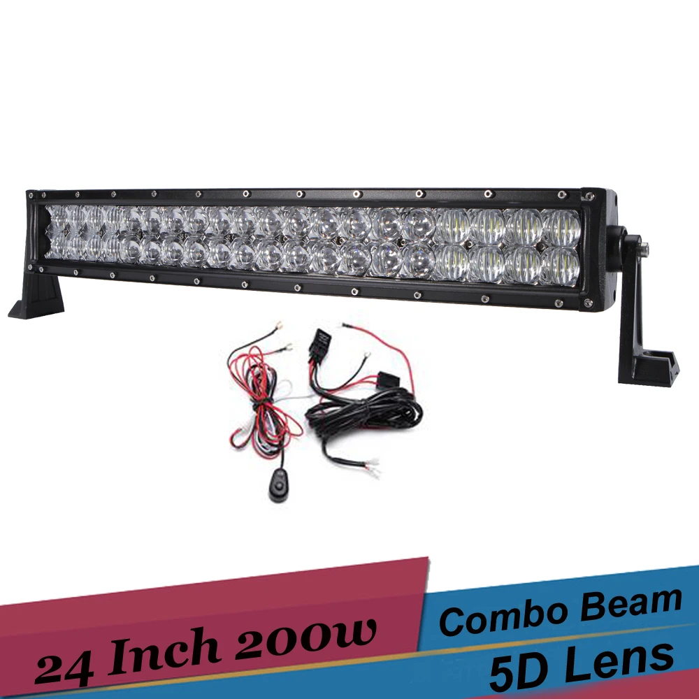 

24 Inch Combo led light bar 5D 200W Off road SUV Tractor 4x4 Truck UTV Curved LED Bar Driving Lamp 12v 24v Work Light for Ford