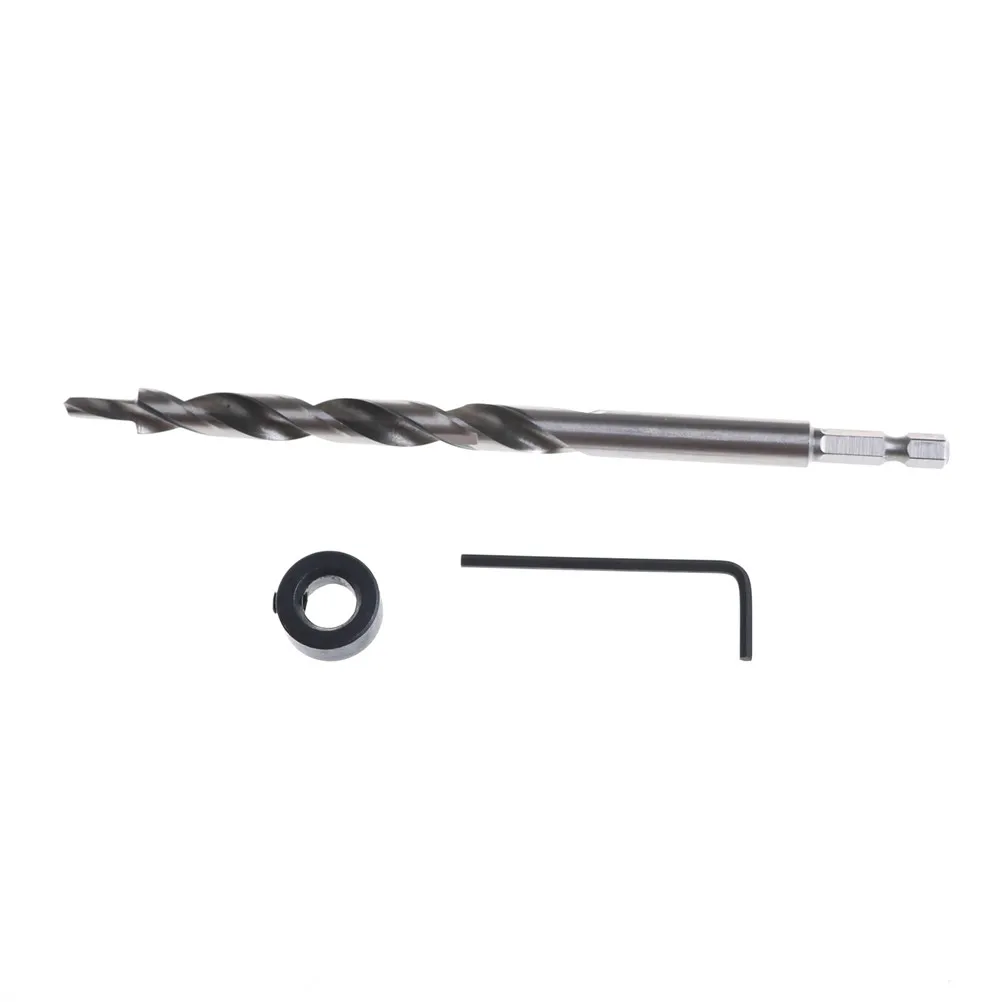 3/8" Hex Pocket Hole Twist Step Drill Bit+Stop Collar Set For Kreg Jig Guide