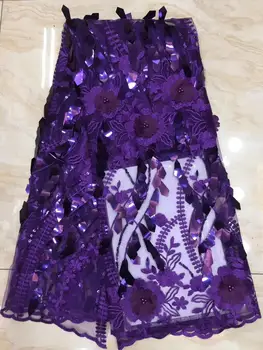 

PROMOTION SALE . 5yard/lot by Epacket High quality french net lace african lace fabric for wedding dress free shipping purple