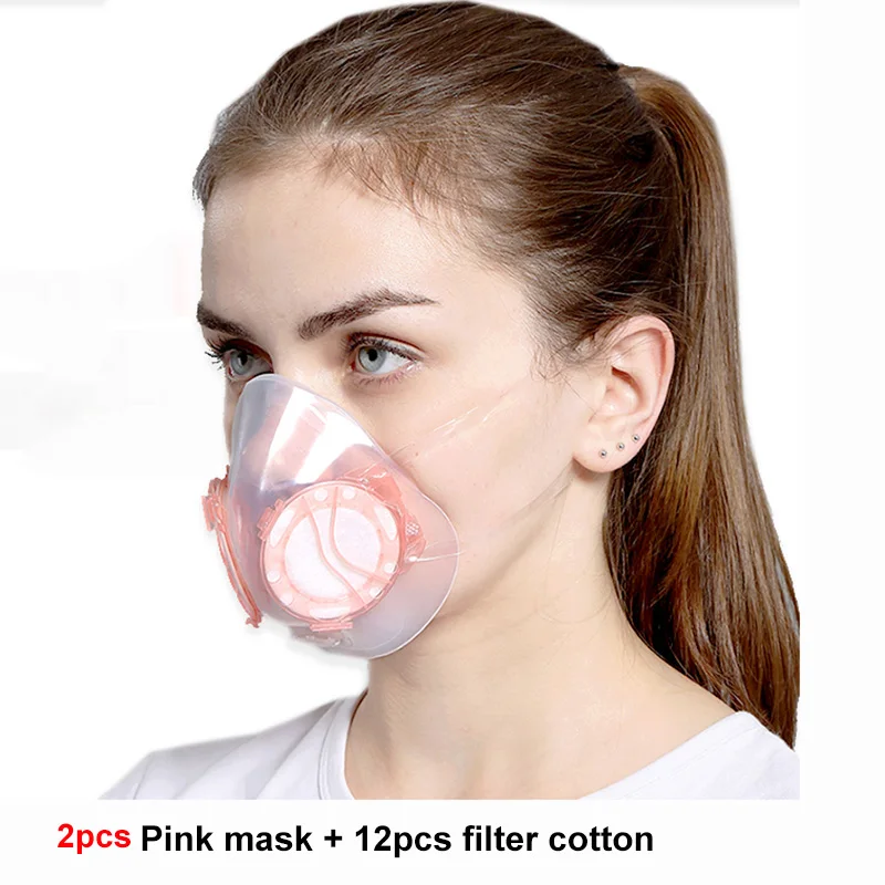 2 шт./лот Анти-туман PM2.5 Пылезащитная маска дышащая Пылезащитная пыльца сопротивление высокого класса прозрачный силиконовый фильтр маска респиратор - Цвет: Розовый