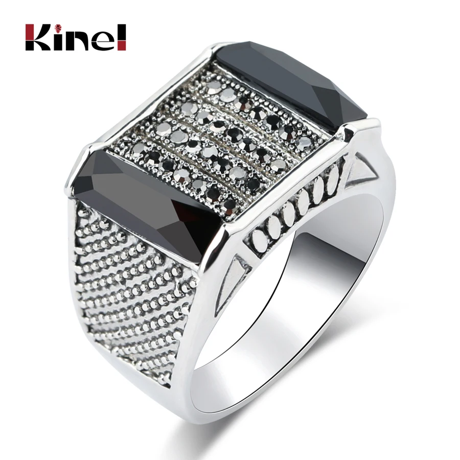 

Kinel Luxury Punk Design Black Men Ring Fashion Antique Silver Size 11 Rings Men Wedding Jewelry Gift 2018 New