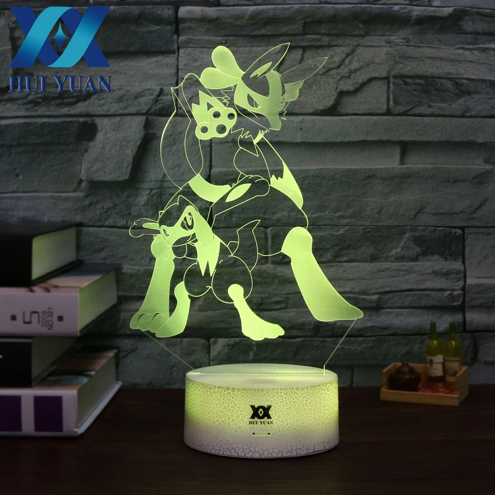 

HUI YUAN Riolu 3D Lamp LED NightLight Lamp Decorative Table Lamp design by New Pokemon Crystal For Christmas Child Hoilday Gift