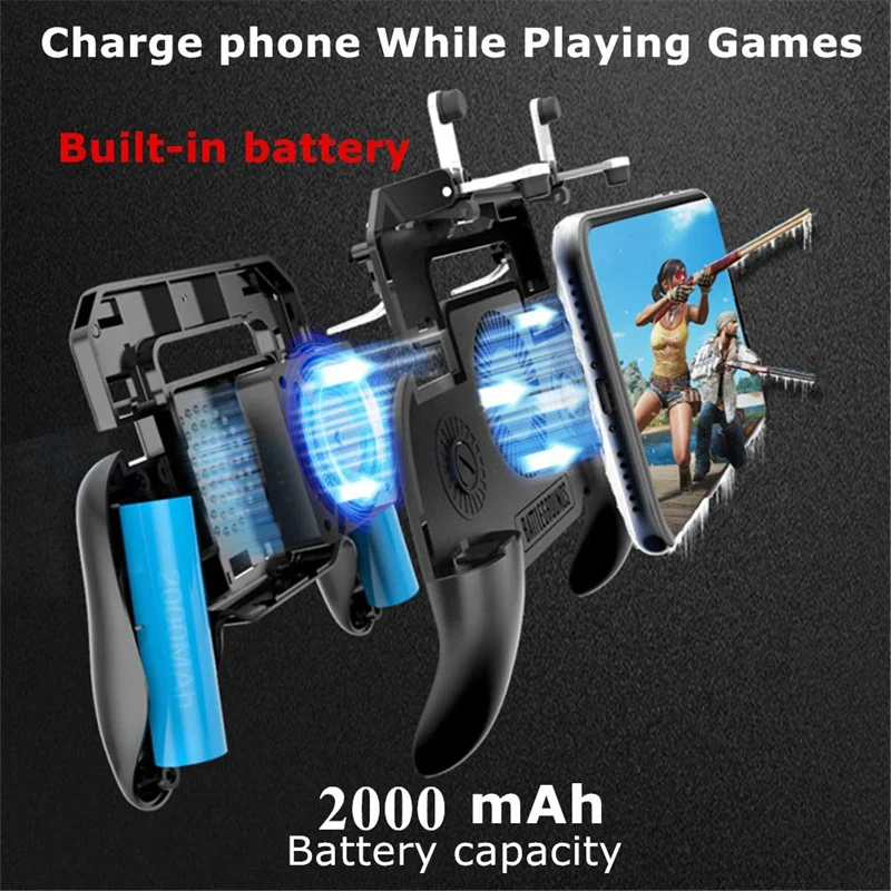  Gaming Grip With Portable Charger Cooling FanFor Pubg Mobile Controller L1R1 Mobile Game Trigger Jo