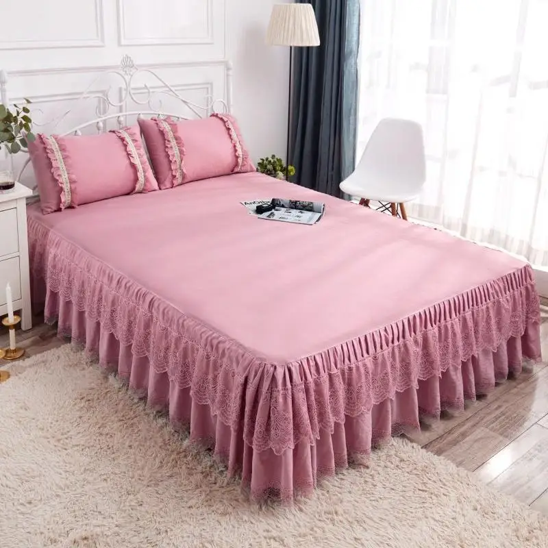 cheap Wholesale 1 Pcs Bed Skirt Princess Bedding Sets Queen King Lace Bed Skirt Pillowcase Bedspread Bed Cover Bedspreien 180*200cm