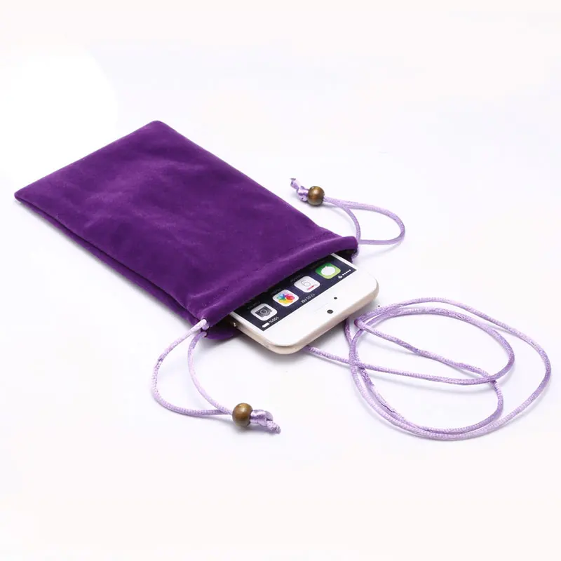 For iPhone 12 11 Pro Xs MAX XR X Premium Cotton Neck Strap Sleeve Phone Pouch Bag for iPhone 7 8 6 6s SE Comfortable Phone Bag case for iphone 7