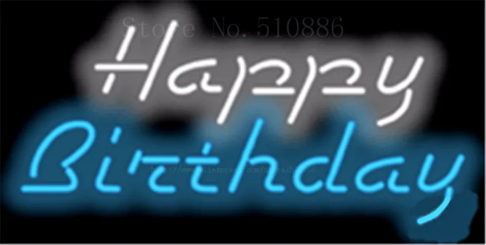 

17*14" Happy Birthday NEON SIGN REAL GLASS BEER BAR PUB LIGHT SIGNS store display Restaurant Shop occasional Advertising Lights