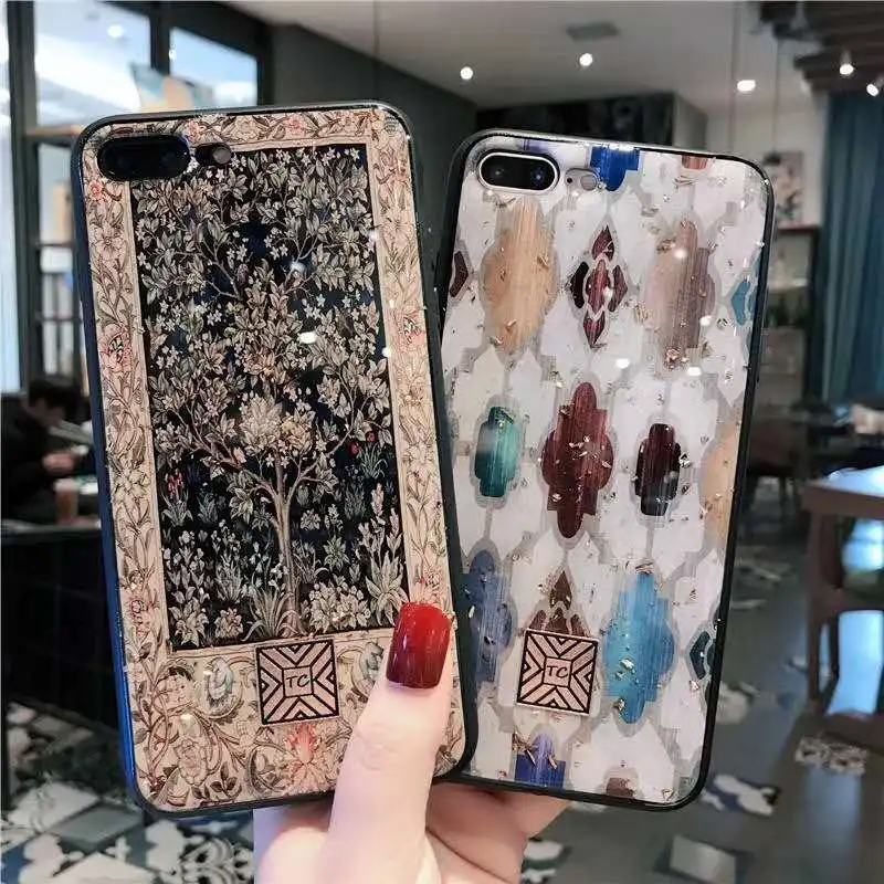 

Luxury Phone Case For iPhone X XS Max XR Retro tree Gold foil Soft TPU Silicone Cover For coque iPhone 7 8 plus 6 6s Plus Case