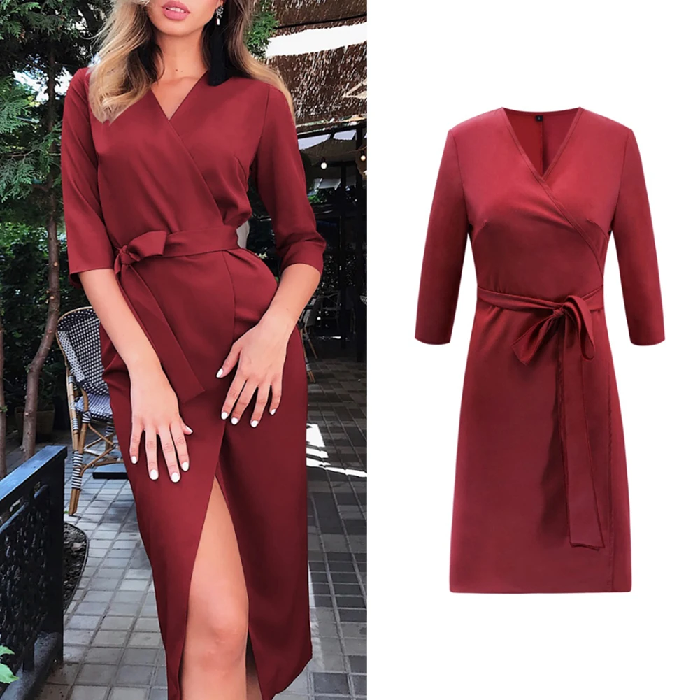 women's summer black cotton Half sleeve bandage bodycon sexy dress plus size solid mid calf long casual Cardigan dresses | Женская