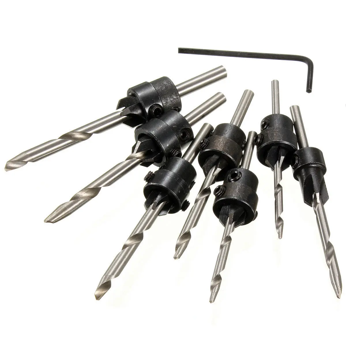 7 Countersink Drill Bit + 1 Hex Shank Adjustable Depth Stop Collars