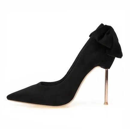 

Butterfly-knot High Heel Women Pumps Sexy Pointe Toe Metal Heels Wedding Dress Shoes Slip-on Bowtie Bride Heels Women Shoes